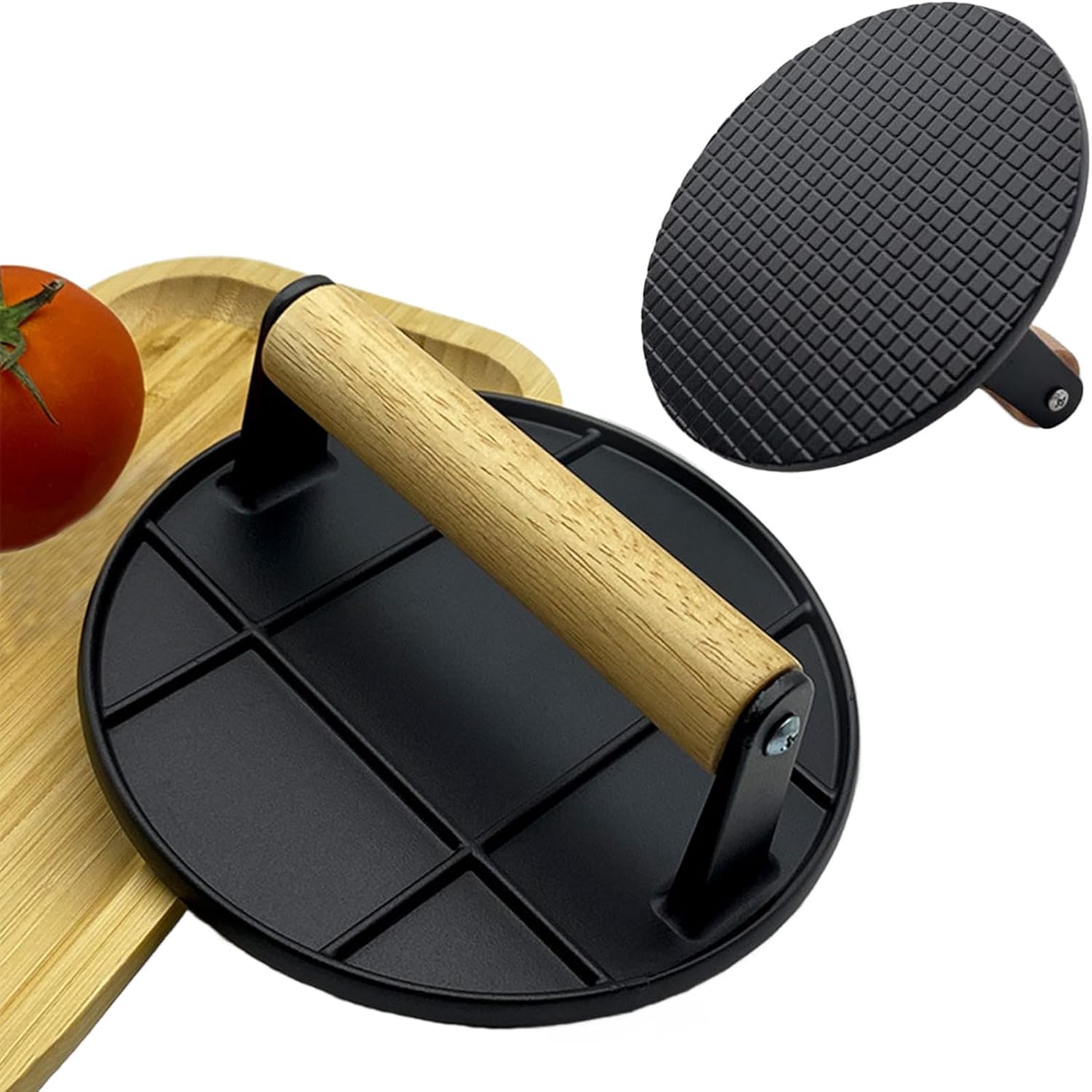 Crepe Pan Nonstick - مكبس برجر سماشد بمقبض خشبي للشواية،